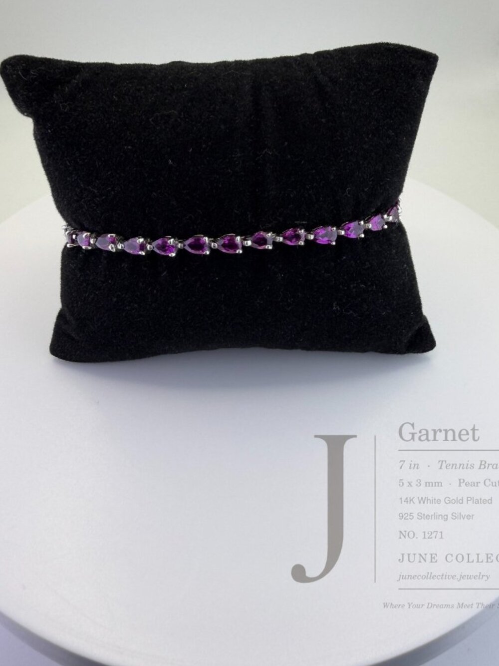 Garnet Tennis Bracelet in 14K White Gold Plated Sterling Silver
